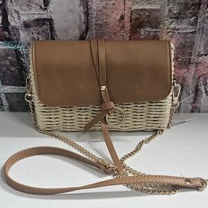 Brown and Tan Woven Crossbody Bag NWOT